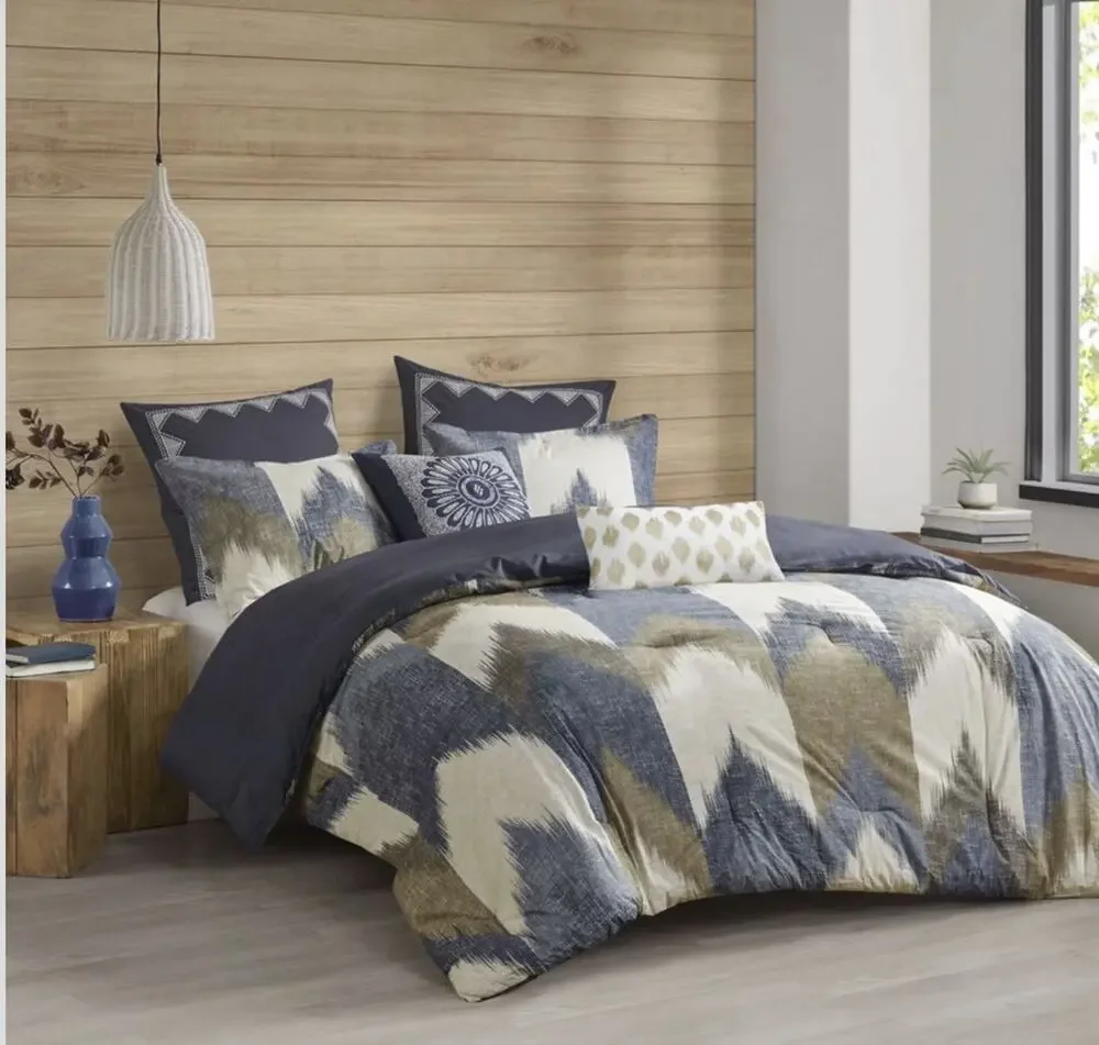 Ink & Ivy Reversible Comforter + Shams Set Full Dusty Blue Chevron Stripe 3pc